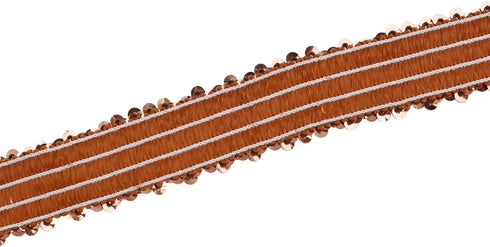 Mandala Crafts Elastic Sequin Ribbon Trim - 1.5 Inch Copper Sequin Elastic Trim for Sewing Dress Headband - 10 Yards Fabric Metallic Stretch Sequi...
