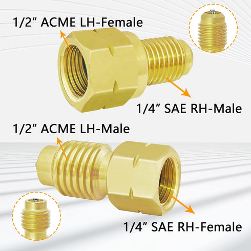 Boltigen R1234YF Refrigerant Tank Adapters, R12 to R1234YF Adapter Connector, 1/2 LH to 1/4 Flare R1234YF Vacuum Pump Adapter Fittings with Valve ...