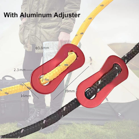 8 Pack 4mm Guy Lines Ultralight Tent Cords with Aluminum Adjuster Tensioner Outdoor Camping Guylines Ropes for Tent Tarp,Climbing,Hiking Backpacki...