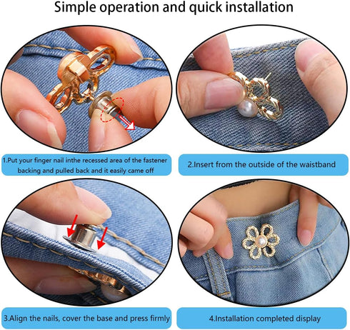 6 Sets Flower Jeans Button Pant Waist Tightener, Adjustable Jean Button Pin, Detachable Jean Button, No Sewing Buttons for Jeans Pant Clips for Lo...