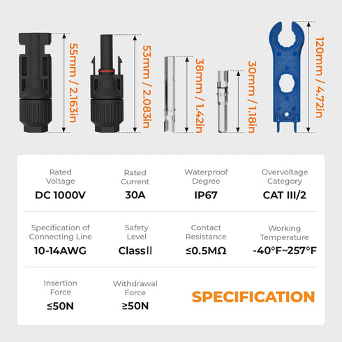 Solar Connectors Solar Panel Cable Connectors 11Pcs Male Female with Spanners 1000V 30A 10AWG ~ 14AWG Waterproof Dustproof Connector with 1 Spanne...