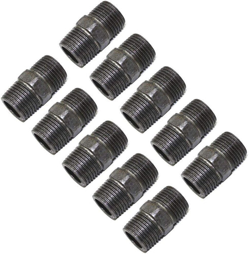 LONG TAO 10PCS 1/2" x 1.5" Black Malleable Steel Nipples Fitting Industrial Piping Plumbing Supplies Thread Pipe Nipple Adapter Fittings...