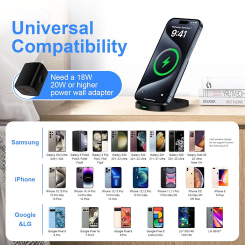 Wireless Charger Samsung, 15W Wireless Phone Charger Stand for Samsung S24 S24 Ultra S24+ S23FE S22 S21 S20 Z Fold 5 Z Flip 5, Android Charging St...