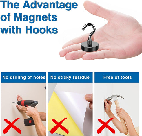 LOVIMAG Cruise Essentials Must Haves, 40lbs Magnetic Hooks for Cruise Cabins with Epoxy Coating, Black Neodymium Magnets with Hooks for Hanging, R...