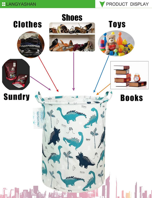LANGYASHAN Laundry Basket Canvas Fabric Collapsible Organizer Basket for Storage Bin Toy Bins Gift Baskets Bedroom Clothes Children Nursery Hamper...