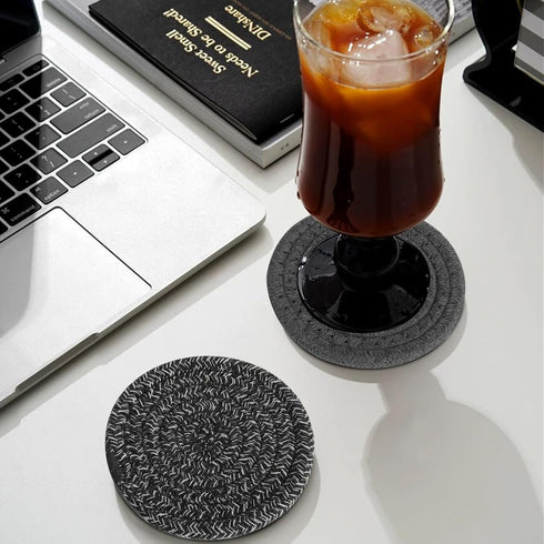 12 Pcs Absorbent Drink Coasters, 6 Styles Handmade BOHO Woven Coasters for Coffee Table, Heat Resistant Cotton Coasters for Coffee Table, Kitchen,...
