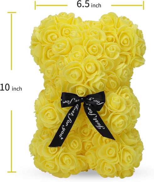LINKLO Rose Bear Rose Teddy Bear -10 inch Artificial Rose Flower Bear, Gift for Wedding, Mothers Day and Anniversary, Including Transparent Gift B...
