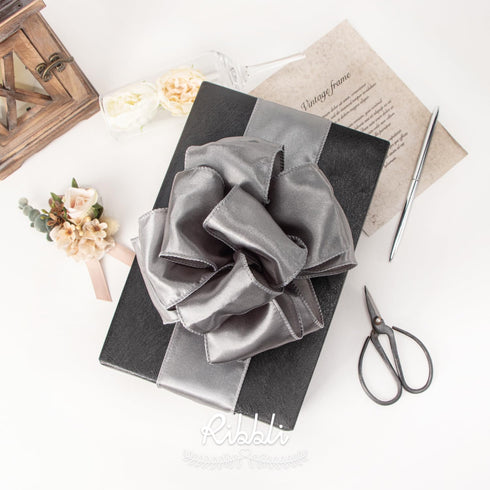 Ribbli Silver Satin Wired Ribbon 2.5 Inch Silver Christmas Ribbon for Gift Wrapping Wreaths Garland Tree Decoration Crafts Home Decor-Continous 20...