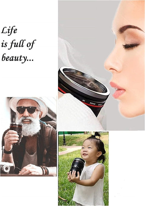 Camera Lens Coffee Mugs,Stainless Steel Camera Lens Cups,Unique Gift Idea for Photographers,Novelty Coffee Mugs for Home Supplies,Men,Women,Christ...
