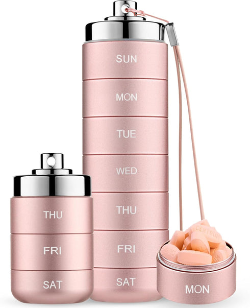 Mossime Metal Travel Pill Organizer, Portable 7 Day Vitamin Organizer Stackable, Waterproof 1 Times A Day Pill Box, Large Pill Container, Daily Me...