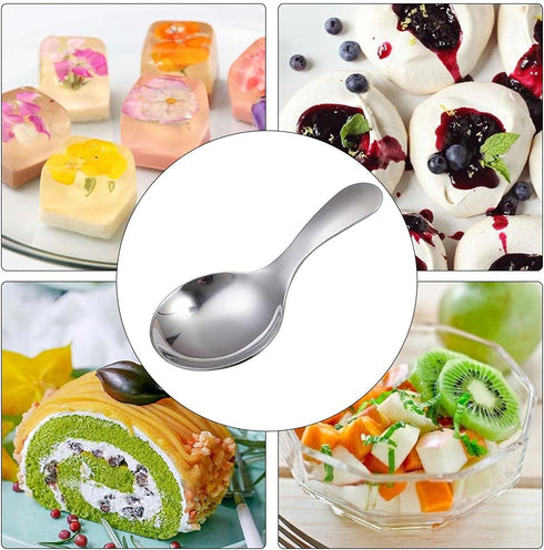 6pcs Stainless Steel Short Handle Spoons, 3.54x1.77inch Round Dessert Spoons Ice Cream Spoon Use for Kitchen or Restaurant(Silver)...