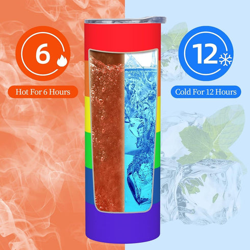 Stainless Steel Tumbler Gay Pride LGBT Rainbow flag Travel Cup 20 oz Insulated Coffee Mug Double Wall with Splash Proof Lid & Straw & Cleaning Bru...