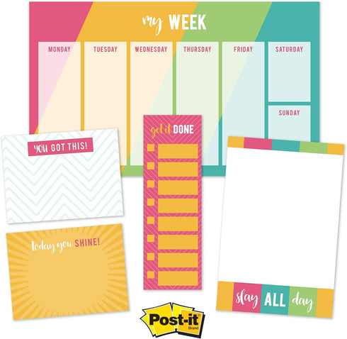 Bright Motivational Sticky Note Ensemble Set / 5 Notepad Set - 50 Sheets Per Pad/Modern and Sassy Repositionable Notepad Desk Set...