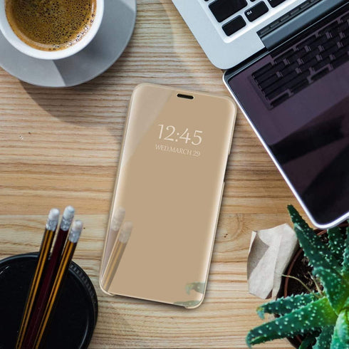 Galaxy S23 Leather Case Compatible with Samsung Galaxy S23 5G 6.1-inch Phone Case Clear View Makeup Mirror Flip Cover, S23 Case with Kickstand Sho...