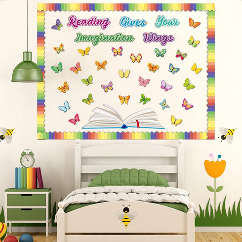 gisgfim Reading Bulletin Board Decorations Set Classroom Butterfly Bulletin Board Borders Cutouts Reading Gives Your Imagination Wings Back to Sch...
