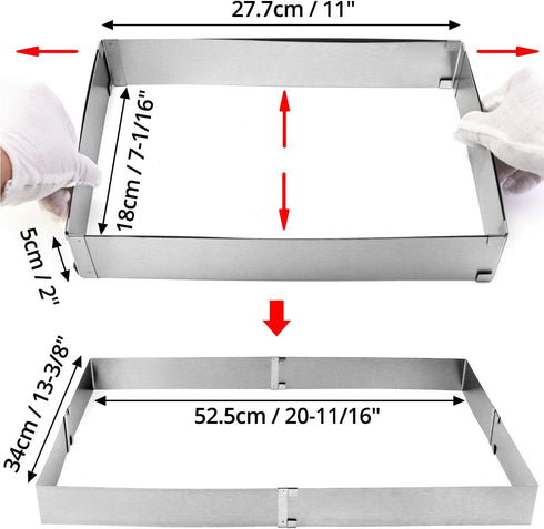 QWORK Stainless Steel Sheet Pan Extender, Adjustable Cake Mold Ring, Half Size, Square, 1 Pack...