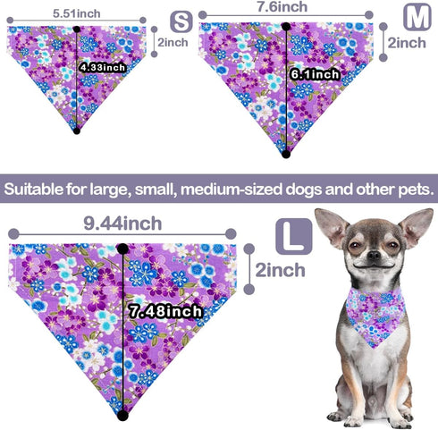 PET SHOW 4Pcs Small Dog Bandanas Slide on Collar Set Washable Cherry Blossoms Puppies Cat Bandanas Bibs Slip Through Collar Accessories for Boy Gi...