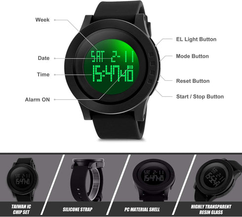 FANMIS Men's Digital Sports Watch LED Screen Large Face Electronics Military Watches Multi-functional Waterproof Alarm Stopwatch Back Light Outdoo...