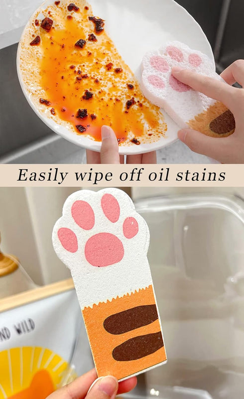 Biodegradable Cellulose Compressed Sponges, Bread Cat Paw Lemon Kitchen Wood Pulp Cleaning Sponges, Cute Natural Non-Scratch Scrub Sponges - 3 Pac...