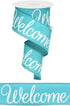 Welcome Canvas Wired Ribbon, White Script on Turquoise Teal Ribbon, 2.5 Inches x 10 Yards...