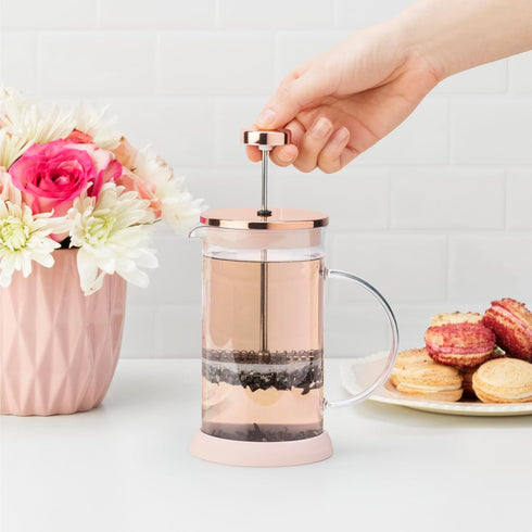 Pinky Up Riley Mini Glass Tea Press Pot, Coffee Maker, French Press for Loose Leaf Tea and Coffee, Hot or Iced Beverage Brewer, 12 oz, Pink...