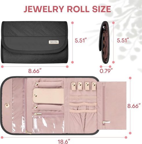 Travel Jewelry Roll Organizer Case - Women Portable Jewellery Storage Foldable Pouch for Necklace Earring Bracelets, Black...