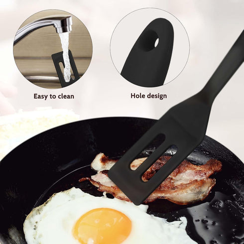 2 Pieces Mini Silicone Spatula, Nonstick Silicone Serve Turner, Small Spatulas for Kitchen Cooking, Heat Resistant Cookie Slotted Spatula (Black)...