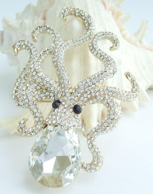 Sindary Unique 3.15" Austrian Crystal Octopus Brooch Pin Pendant BZ5097...