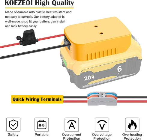 2 Packs Power Wheels Adapter for Dewalt 20V Battery Adapter Power Wheels Battery Converter Kit with Fuse & Switch & Wire Terminals, 12AWG Wire, fo...