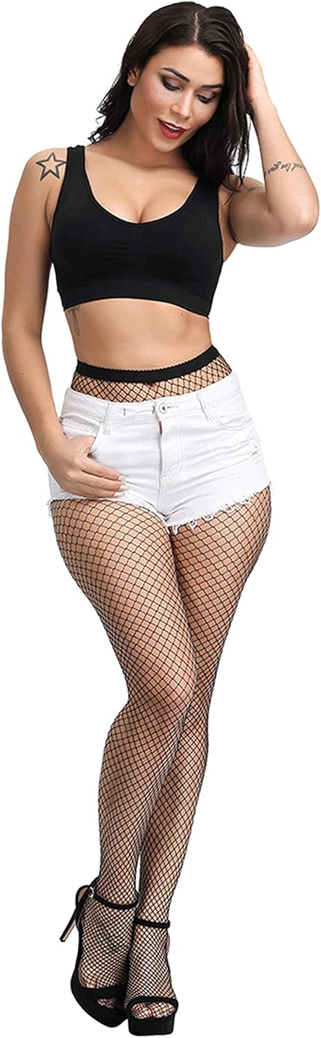 Pareberry Women's High Waisted Fishnet Tights Sexy Wide Mesh Fishnet Stockings...