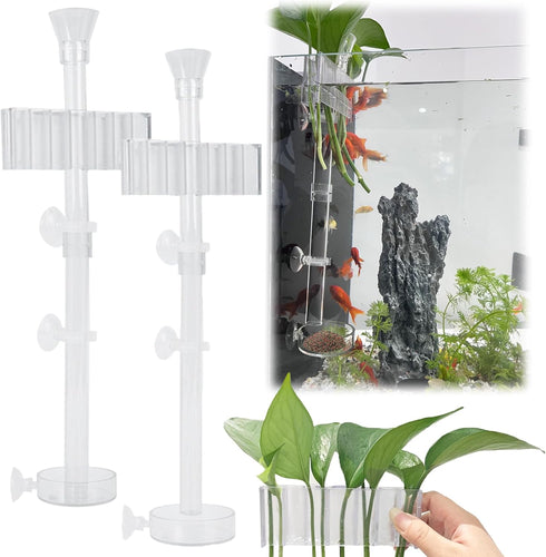 Shrimp Feeding Dish Set with Aquarium Plant Holder, 7 Hole Acrylic Transparent Aquarium Planter Holder, Clear Durable Fish Shrimp Feeding Tube Kit...