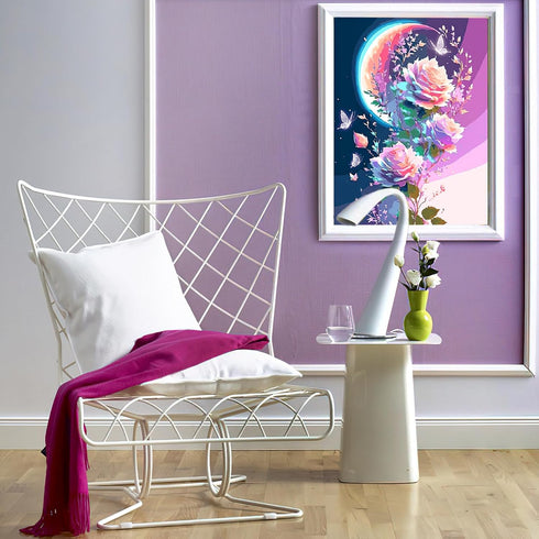 JULBEAR Diamond Art Painting Kits for Adults, DIY 5D Diamond Art Kits Round Full Drill Diamond Dots Paintings with Diamonds Dream Flowers Moon But...