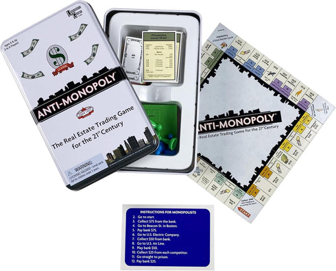 Anti-Monopoly Game Tin Travel by University Games |The Real Estate Trading Game for the 21st Century | Fun, Challenging Game in Travel Tin | For A...