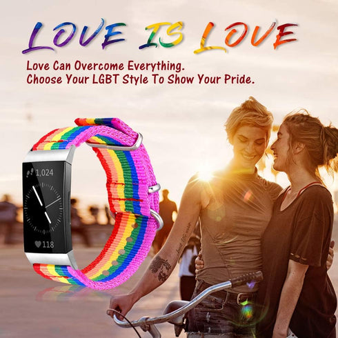 Bandmax Rainbow Bands Compatible fitbit Charge 3 Smartwatch,LGBT Pride Nylon Charge 3 Watch Bands Durable Fitbit 3 Sport Replacement Straps Access...