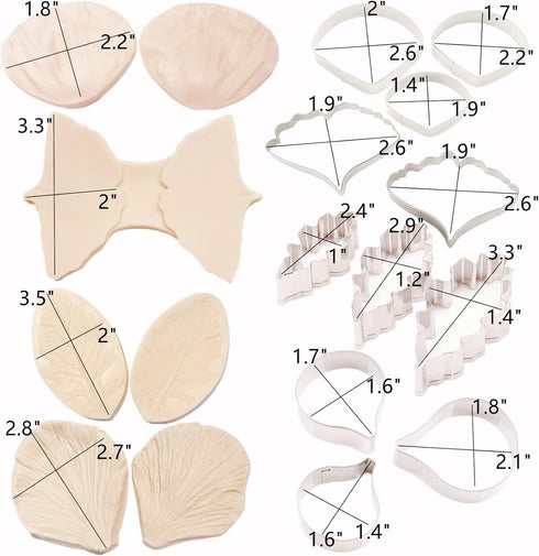 8set Gumpaste Flower Silicone Mold and Cutter Stainless Steel Flower Cutter Fondant Paste Veining Molds Sugarcraft Making Tools for Cupacke Cookie...