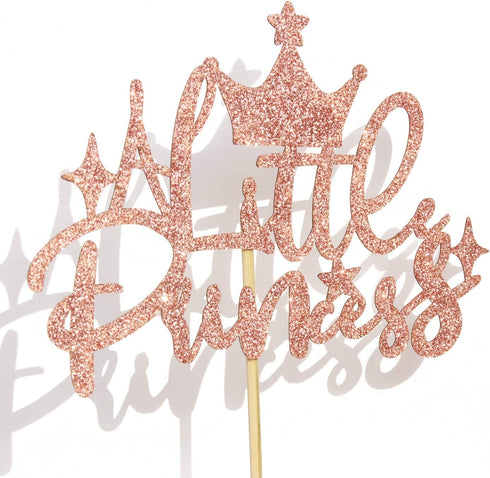 A Little Princess Cake Topper, Happy Birthday Cake Decor for Girls, Baby Shower/Gender Reveal Party Decoration Supplies, Rose Gold Glitter...