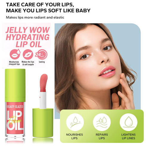 Beauty Glazed Big Brush Head Lip Oil, Ultra-Hydrating & Nourishing, Smooth Glossy Finish Lip Glow Oil, Shiny and Vegan Tinted Lip Gloss, Non-Stick...
