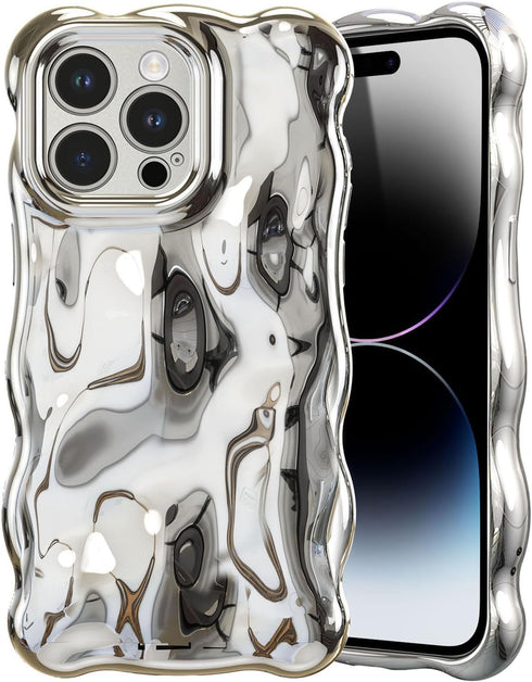 UEEBAI Case for iPhone 13 Pro Max 6.7 inch, Cute Solid Color Curly Wave Shape Shockproof Soft Bumper Phone Case, Candy Water Ripple 3D Silicon Sli...