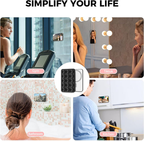 AHASTYLE Silicone Suction Phone Case Stand for iPhone 15/14/13/12 Series, Magnetic Suction Cup Phone Mount for iPhone MagSafe Phone Case, Mirror S...