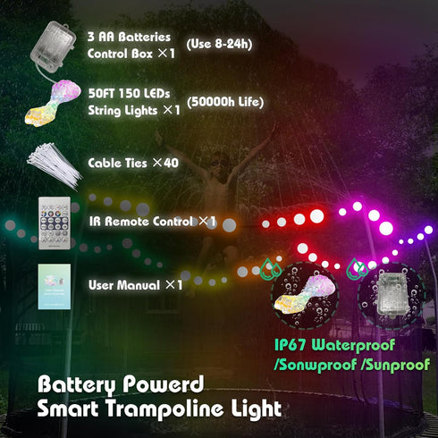 DIY LED Trampoline Lights, Change Color When Jumping Trampoline Lights with Bluetooth APP and Remote Control, Fits 8FT 10FT 12FT 14FT 15FT 16FT Tr...