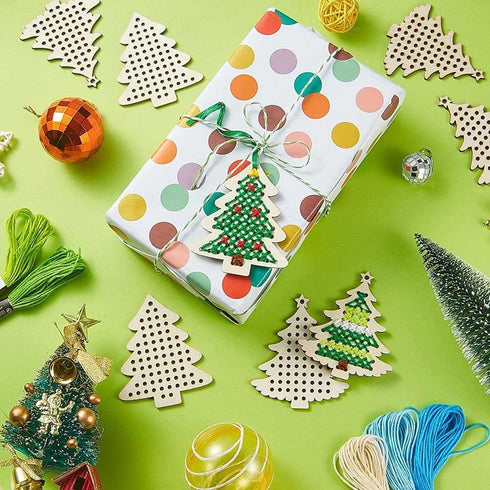10 pcs Christmas Wooden Cross Stitch Kits Cross Stitch Wood Ornaments Christmas Hanging Decors Craft Christmas Decorations for Christmas Tree Deco...