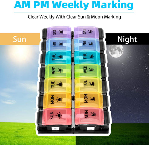 FGcase AM PM Weekly 7 Day Pill Organizer, Large Daily Pill Cases Pill Box with Easy Push Button, Pill Reminder Container for Medicine, Vitamin, Pi...