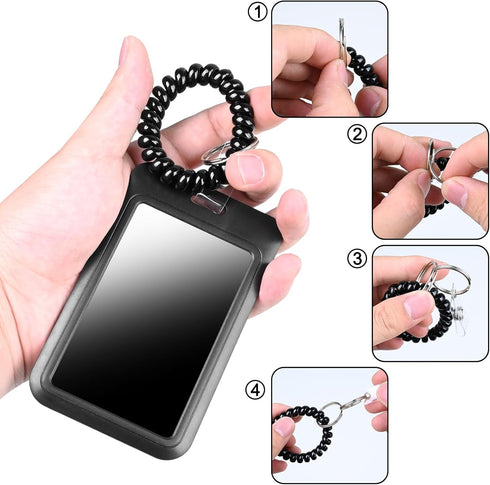 Wrist Coil ID Badge Holder with Card Strap & Key Ring?Plastic Stretchable Spring Spiral Wristband Keychain?Wristlet Cruise Ship Cards Holder,for G...