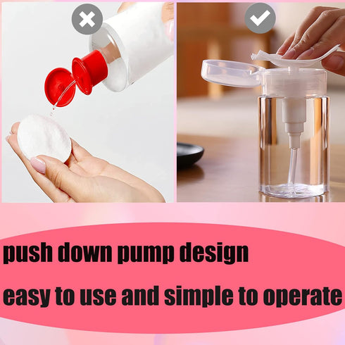 3 Pack Push Down Pump Dispenser Empty Push Top Bottles Containers for Nail Polish Makeup Remover Micellar Water Facial Toner 6.7oz/200ML...