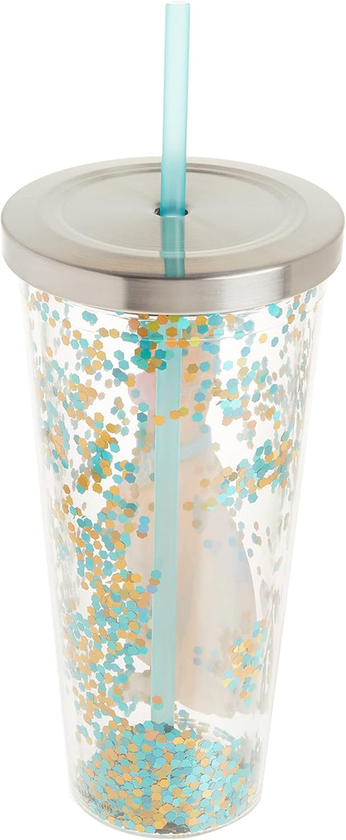Spoontiques - Glitter Filled Acrylic Tumbler - Glitter Cup with Straw - 20 oz?- Stainless Steel Locking Lid with Straw - Double Wall Insulated - B...
