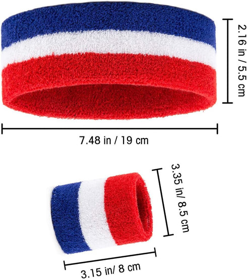 BEFORYOU 2 Sets Striped Sweatbands Set, 2 Pieces Sports Headband and 4 Pieces Wristbands, Colorful Striped American Flag Style for Men and Women...