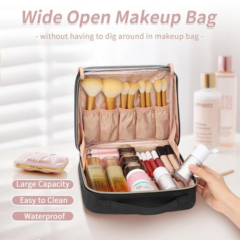 CUBETASTIC Travel Makeup Bag, Large Capacity Cosmetic Bags for Women, Make Up Organizer Case with Portable Handle, 90° Wide Open for Easily Access...