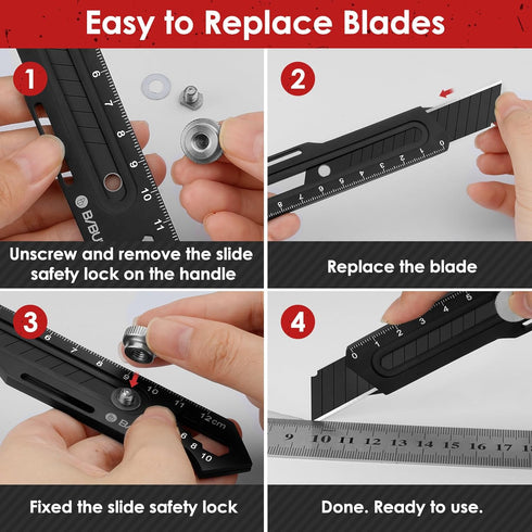 BIBURY 2 Pack Utility Knife, Heave Duty Full Stainless Steel Retractable Box Cutter with 10PCS replaceable Blades (18mm Wide), Multi-functional Ex...