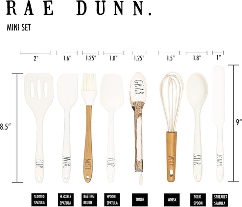 8 Piece MINI Silicone Kitchen Utensil Set- Kitchen Tools with Beechwood Handles by Cook with Color (White)...