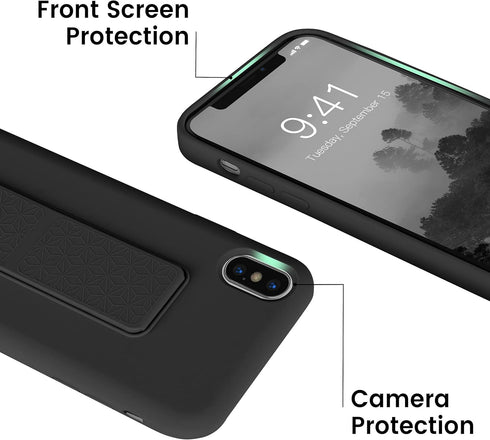 LAUDTEC Silicone Kickstand Case Compatible with iPhone X/XS, Vertical and Horizontal Stand Hand Strap Metal Kickstand Cover, Flexible Soft Liquid ...